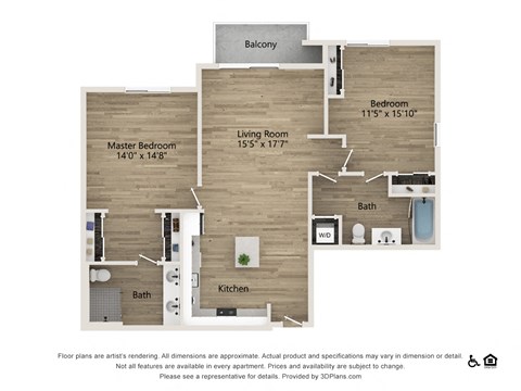 two bedroom two bath 1391 SF